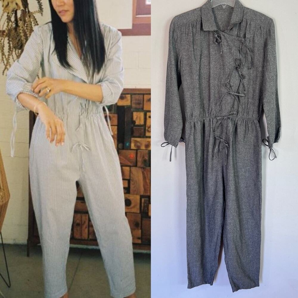 Chelsea Mak Admiralty Jumpsuit Gray Tie-Front Utility Sz S